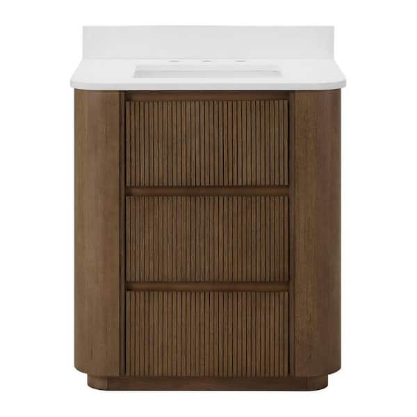Wilsham 31 in. Single Sink American Oak Bath Vanity with White Quartz Top (Assembled)