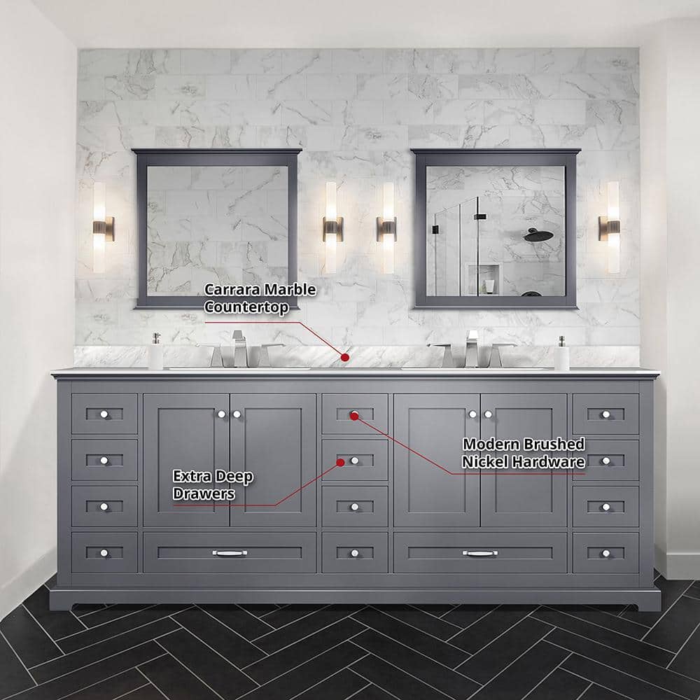 Dukes 84" Dark Grey Double Vanity with White Carrara Marble Top