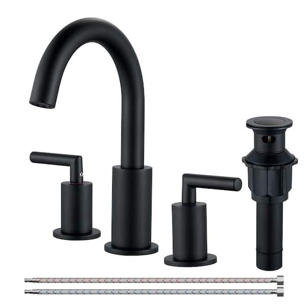 8 in. Widespread Double Handle Bathroom Faucet with 360° Swivel Spout in Black