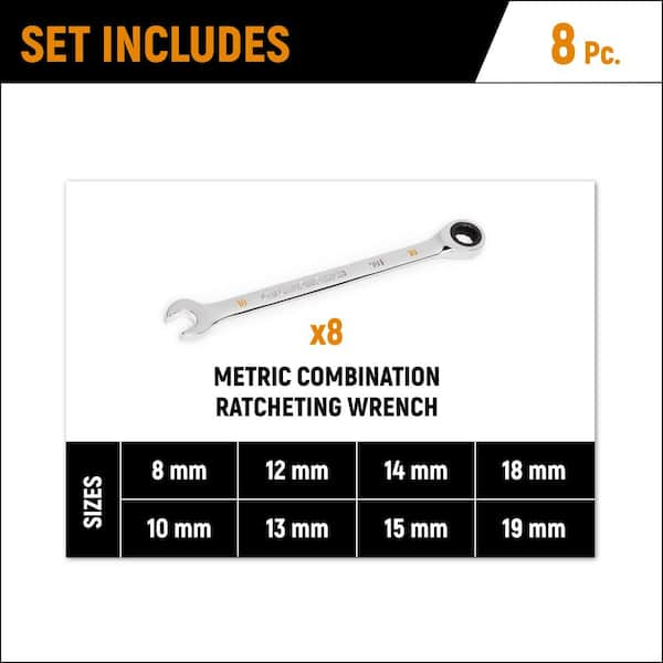 GEARWRENCH 90-Tooth Metric Ratcheting Combination Wrench Set with