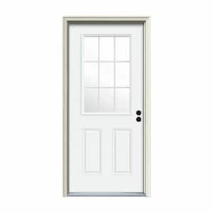 32 in. x 80 in. 9 Lite White Painted Steel Prehung Left-Hand Inswing Entry Door w/Brickmould