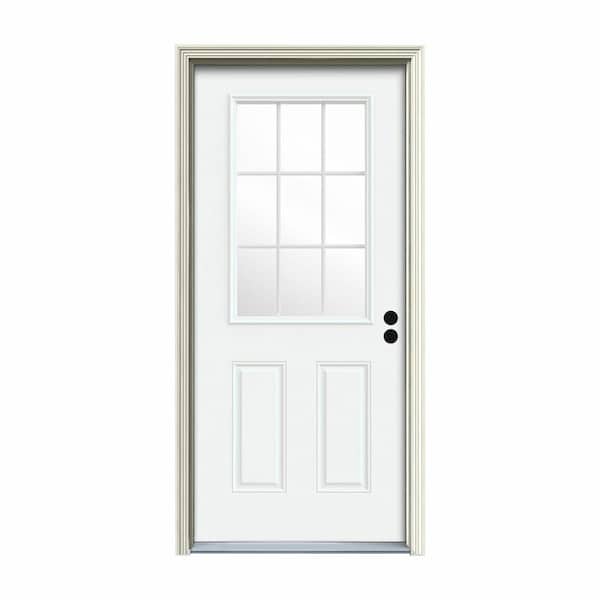 JELD-WEN 32 in. x 80 in. 9 Lite White Painted Steel Prehung Left-Hand Inswing Entry Door w/Brickmould