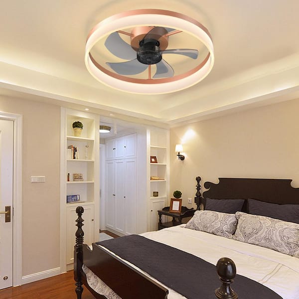 19.7 in. Indoor Rose Gold Embedded Installation Ceiling Fan with Dimmable LED and Transparent Gray ABS Blades