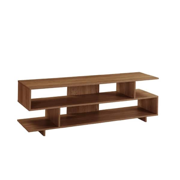 Benjara 59 in. Brown Wood TV Stand Fits TVs up to 75 Inch in. with Two Shelves
