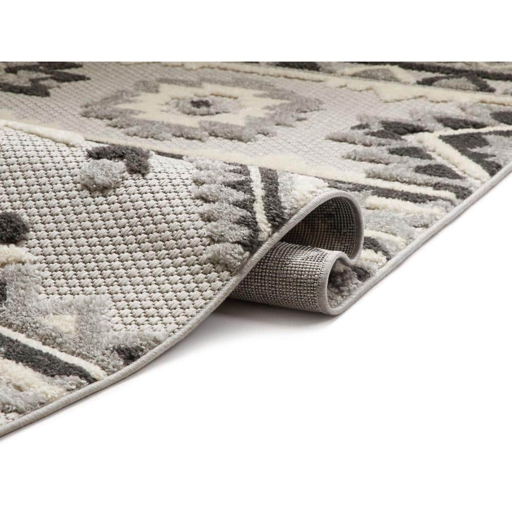 Modern Geometric Gray Flatweave Synthetic Area Rug, 7'10" x 9'10"