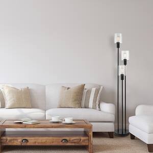Annecy 58 in. 3-Light Dark Bronze Floor Lamp with Seeded Glass Shades