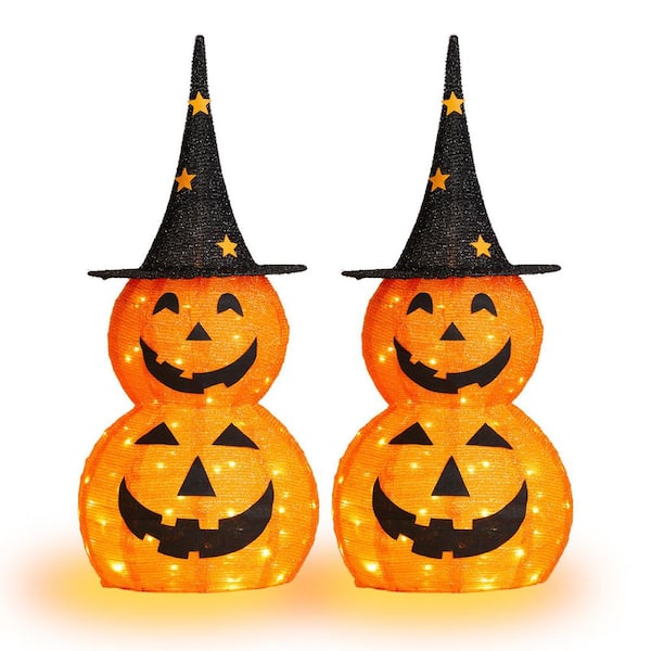 2-Piece 3FT LED Lighted Iron and Fabric Jack-O-Lantern