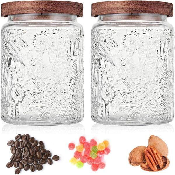 Lynzavix 1-Piece Airtight Decorative Vintage Glass Jar with Wooden