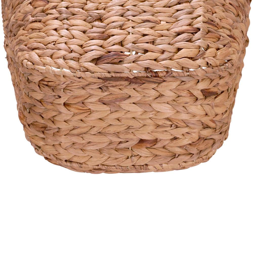 Golden Toffee Water Hyacinth Round Wicker Basket with Metal Frame