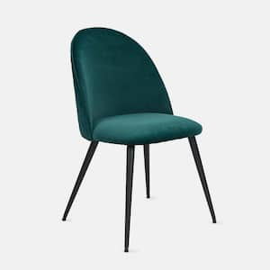 Green Velvet Dining Side Chairs Set of 4 with Black Metal Legs