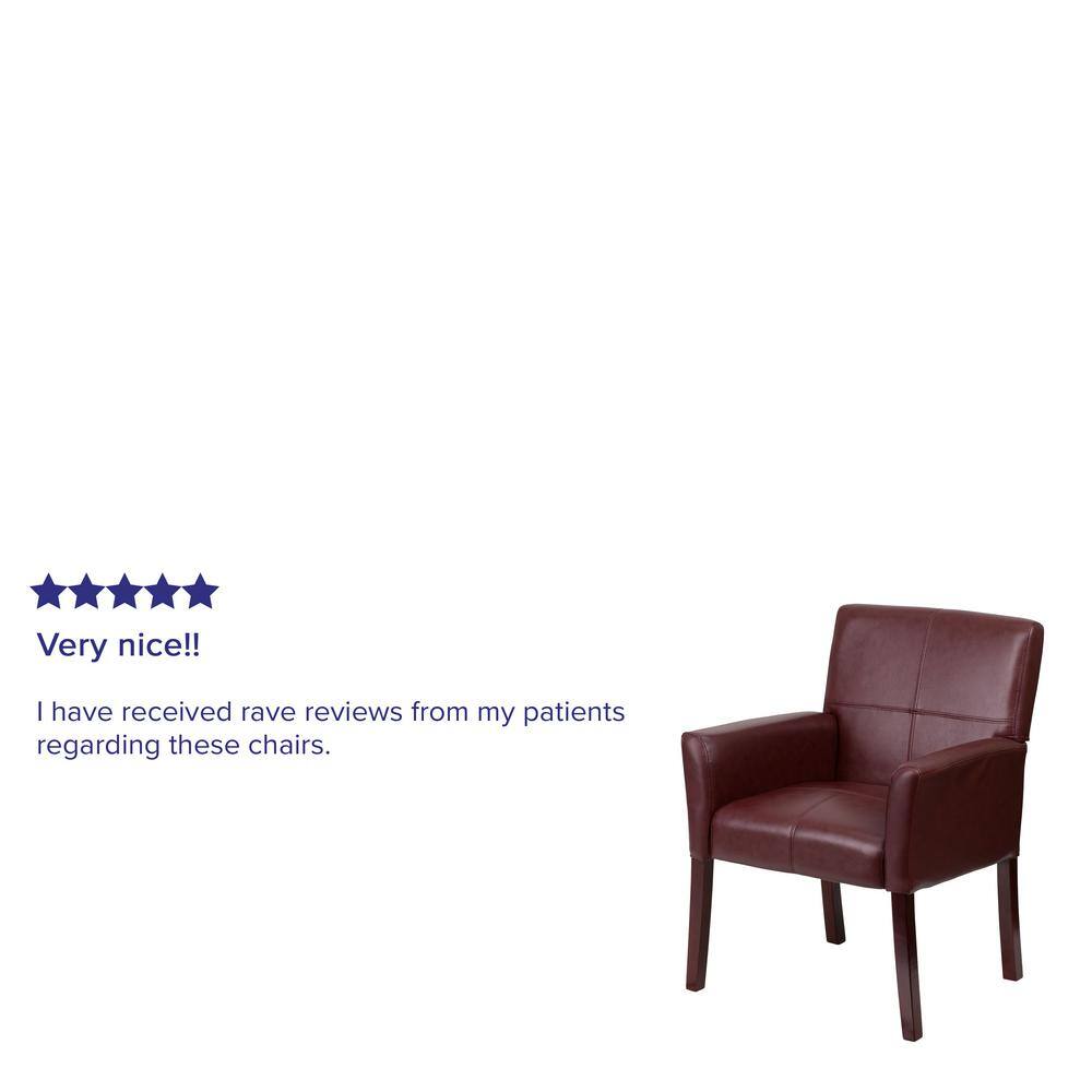 Elegant Burgundy LeatherSoft Executive Reception Armchair with Mahogany Wood Legs