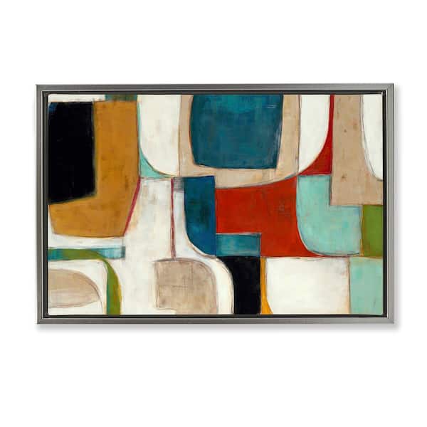 Stupell Industries Abstract Cubism Shapes by Kippi Leonard Gray Floater Frame Abstract Graphic Art Print 21 in. x 31 in.