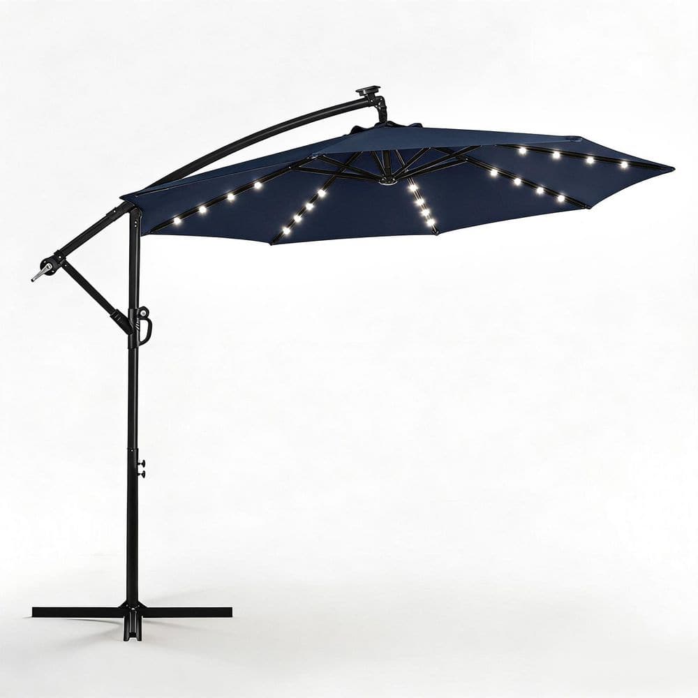 10 ft. Solar LED Patio Offset Umbrella Outdoor Cantilever Umbrella in Navy price history on PriceWatchPro