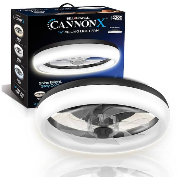 Cannon X 14 in. Indoor Black Ceiling Fan 2200 Lumen Bright LED Dimmable Lighting Flush Mount Fandelier with Remote