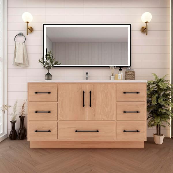 BV Better Vanity Victoria 59 in. W x 20 in. D x 35 in. H Single Sink Freestanding Bath Vanity in Red Oak with White Acrylic Top