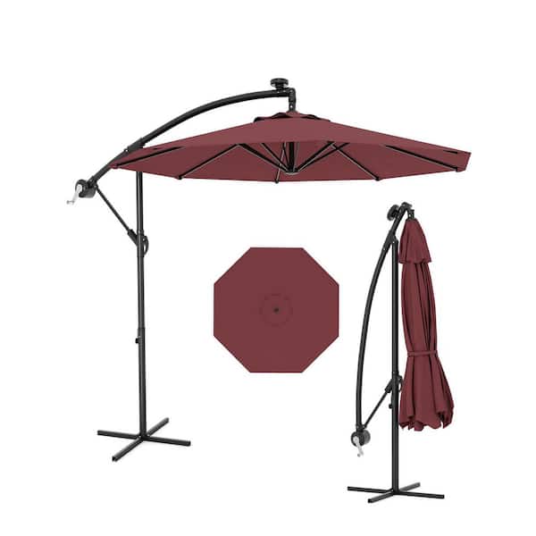 10 ft. 360 Degree Rotation Cantilever Offset Patio Umbrella with Crank Lift & Cross Base in Claret