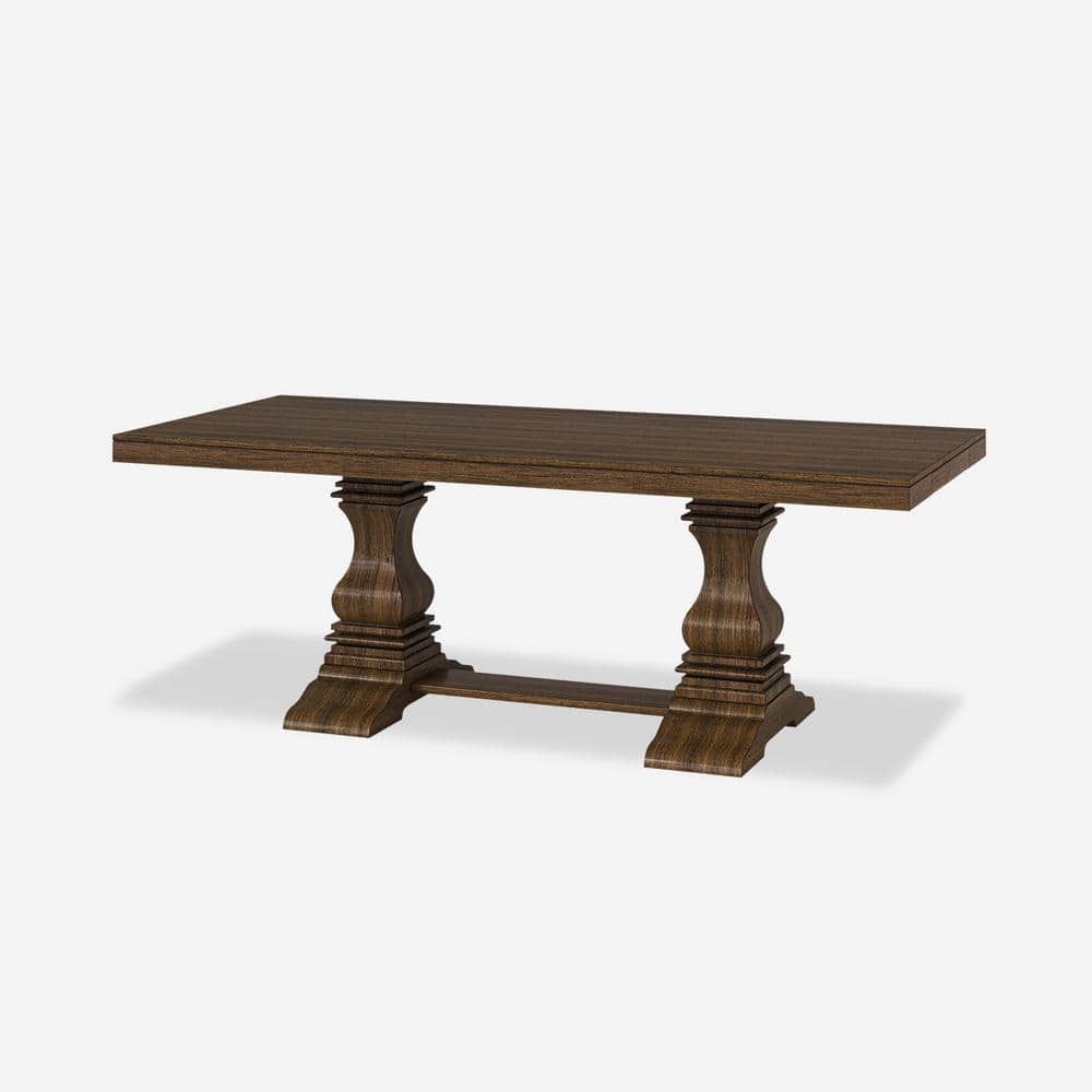 Livius Farmhouse Walnut Solid wood desktop 86 in. W Trestle Base Dining Table Seats 8