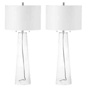 Myrtle 38 in. Clear Statue Table Lamp with Off-White Shade (Set of 2)