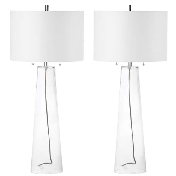 SAFAVIEH Myrtle 38 in. Clear Statue Table Lamp with Off-White Shade (Set of 2)