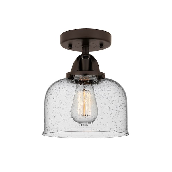 Bell 8 in. 1-Light Oil Rubbed Bronze Industrial Semi-Flush Mount with Seeded Glass Shade
