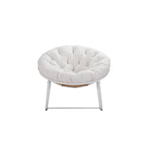 Metal Round Outdoor Rocking Chair White Durable Frame with Soft White Cushion Water-Resistant for Backyard