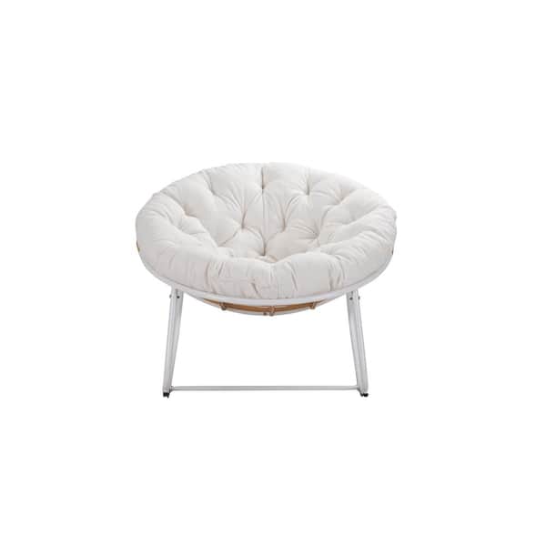 Unbranded Metal Round Outdoor Rocking Chair White Durable Frame with Soft White Cushion Water-Resistant for Backyard