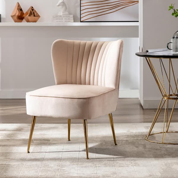 Trinity 22 in. Tan Velvet Channel Tufted Accent Side Chair