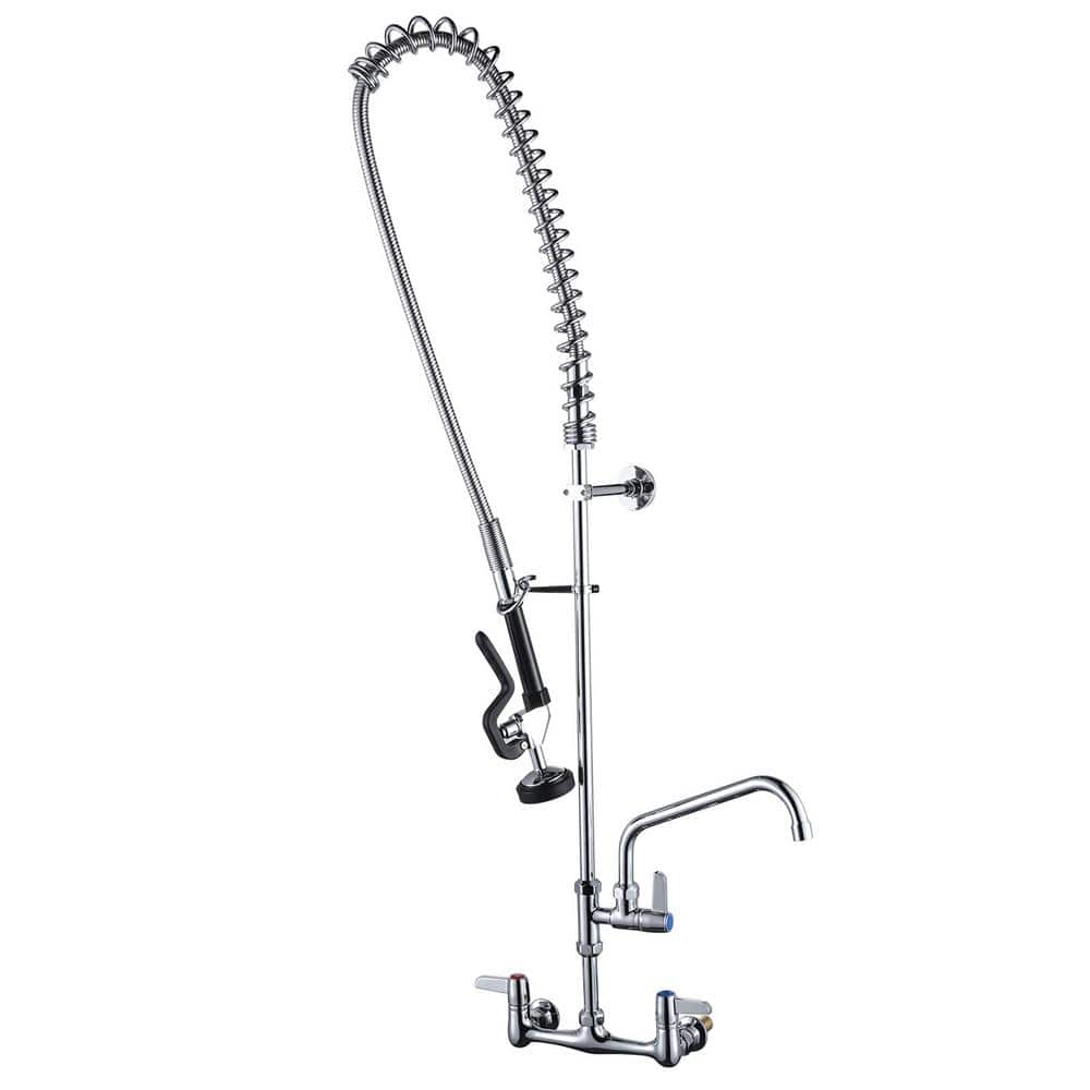 Commercial Chrome Triple Handle Wall Mount Kitchen Faucet with Pull-out Spray