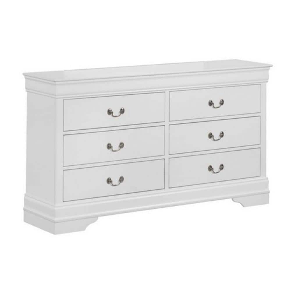 Transitional White Solid Wood Double Dresser with Metal Pulls