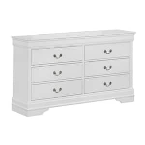 57.3 in. White 6-Drawer Wooden Dresser Without Mirror