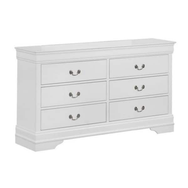 Benjara 57.3 in. White 6-Drawer Wooden Dresser Without Mirror