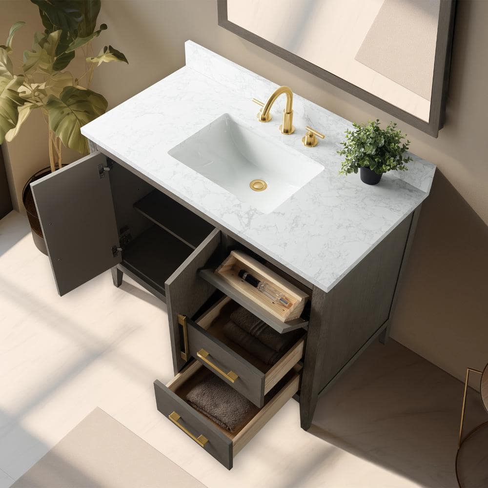 42'' Driftwood Gray Single Bathroom Vanity with Marble Top