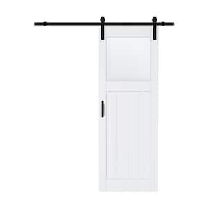 30 in. x 84 in. Half Lite Tempered Frosted Glass White Finished MDF Sliding Barn Door with Hardware Kit
