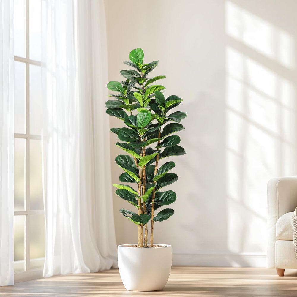 Cubilan 6 ft. Artificial Fiddle Leaf Fig Tree in White Planter