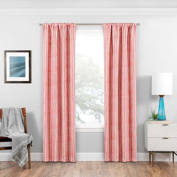 Eclipse Naya Coral Geometric Pattern Polyester 37 in. W x 84 in. L Blackout Single Rod Pocket Curtain Panel