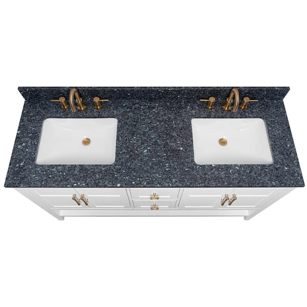 61 in. W Granite Double Sink Vanity Top in Blue Pearl with White Trough Sinks 61 in. W Granite Double Sink Vanity Top in Blue Pearl with White Trough Sinks