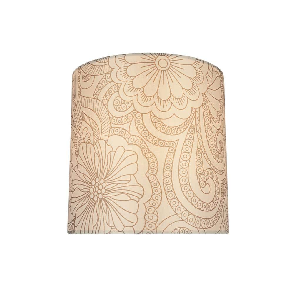 White and Grey Floral Drum Lamp Shade, 8"