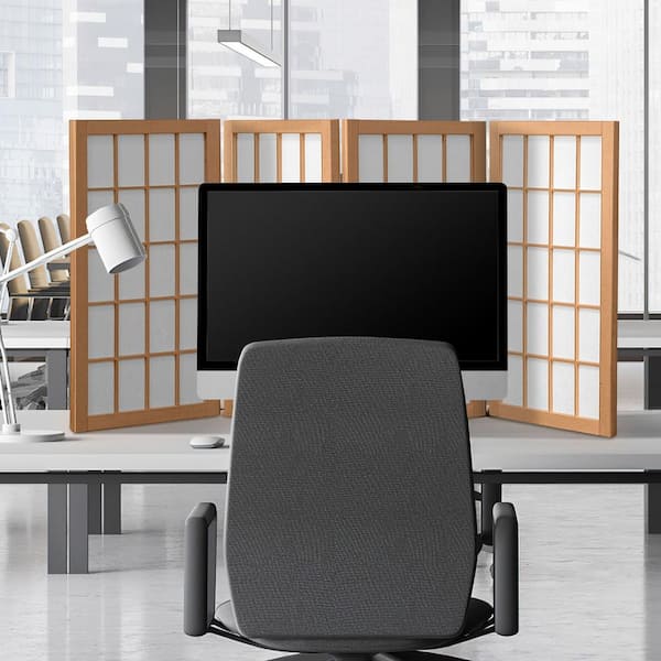 Oriental Furniture 2 ft. Short Desktop Window Pane Shoji Screen - Natural - 4 Panels