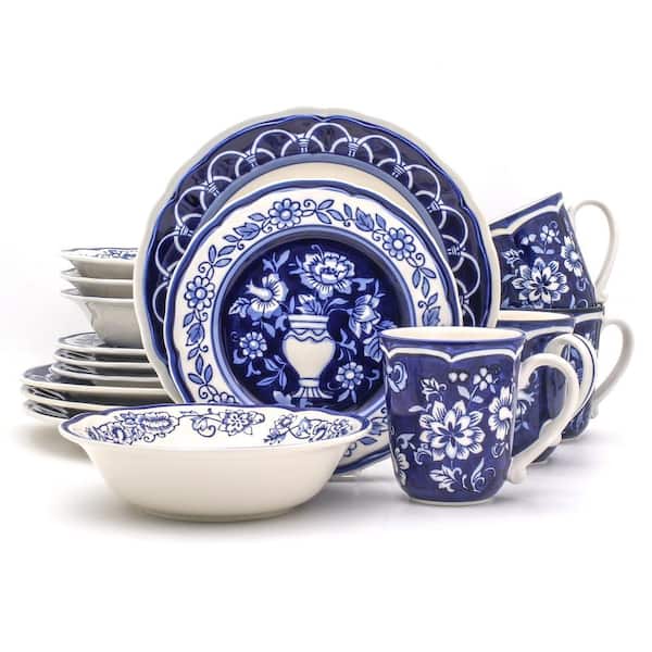 Blue Garden 16-Piece Asian Inspired Blue and White Stoneware Dinnerware Set (Service for 4)