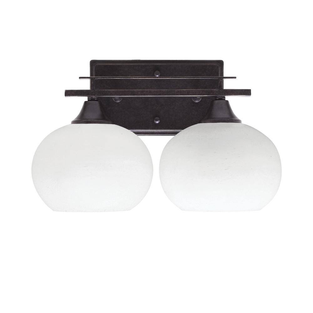 Ontario 14.25 in. 2-Light Vanity Light Dark Granite White Muslin Glass Shad