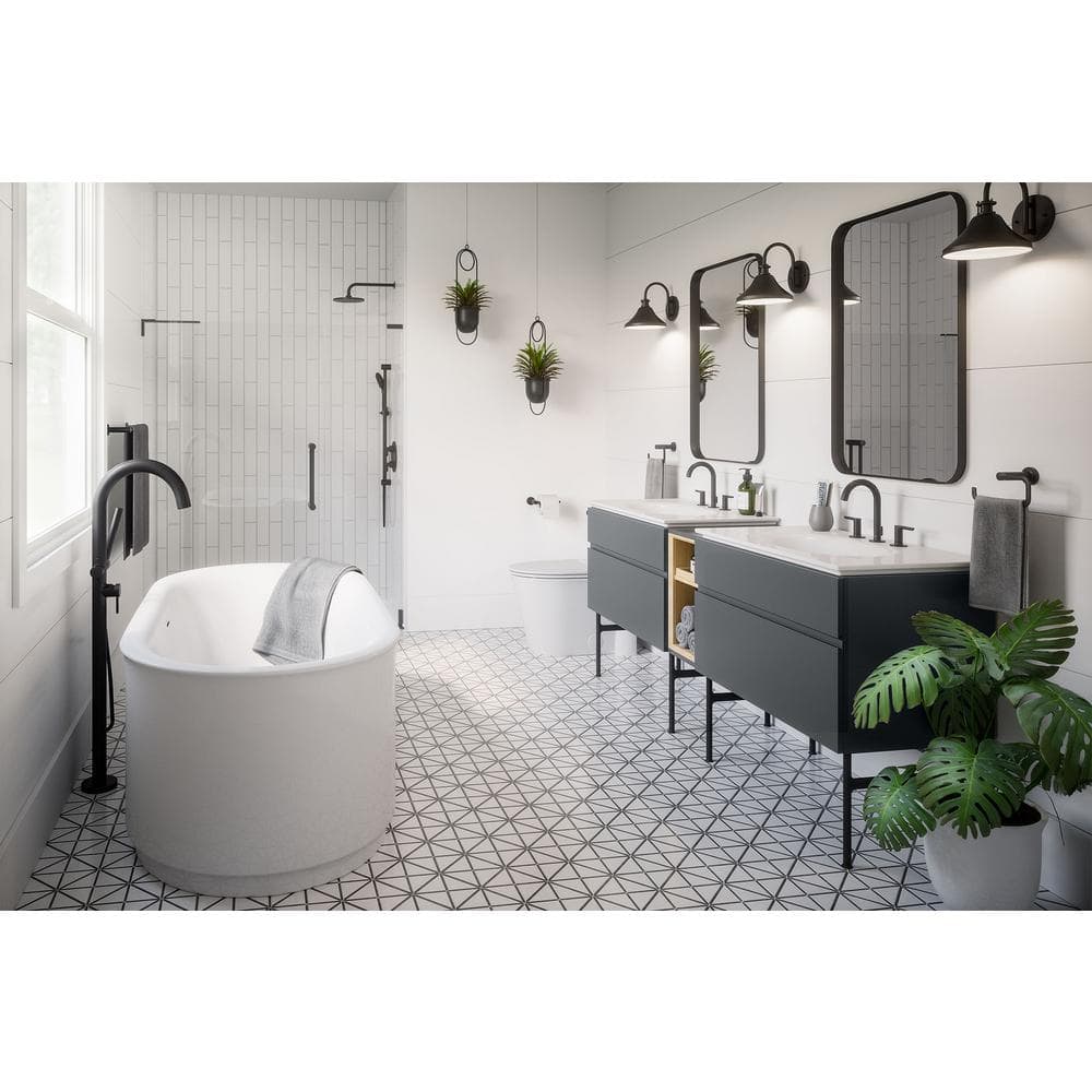 Matte Black Contemporary Freestanding Tub Filler with Hand Shower