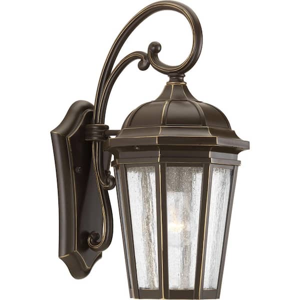 Progress Lighting Verdae Collection 1-Light Antique Bronze Clear Seeded Glass New Traditional Outdoor Medium Wall Lantern Light