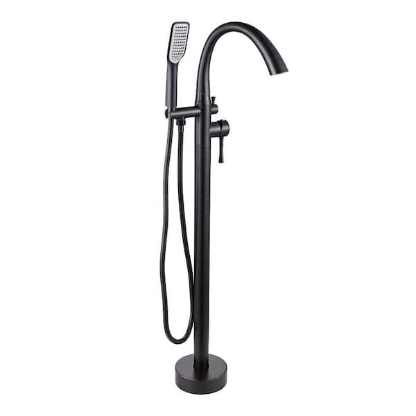 Single-Handle Floor Mount Freestanding Tub Faucet with Hand Shower in Oil Rubbed Bronze