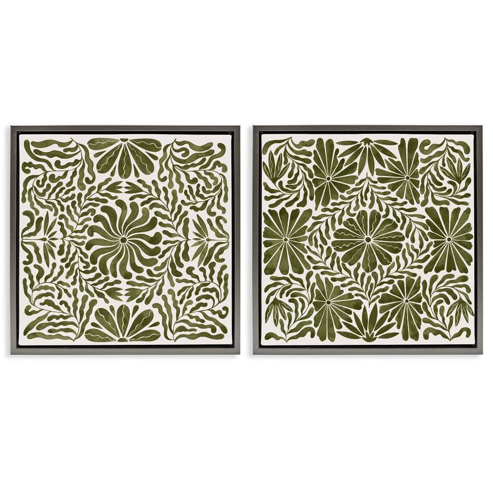 Patterned Wavy Flowers by Grace Popp 2-Pieces Gray Floater Frame Nature Graphic Art Print 25 in. x 25 in. price history on PriceWatchPro