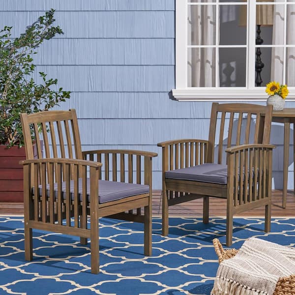 Harper & Bright Designs Patio Gray Wood Outdoor Dining Chair with Dark Gray Cushions (2-Pack)