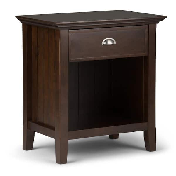 Simpli Home Acadian 1-Drawer Solid Wood 24 in. Wide Rustic Bedside Nightstand Table in Tobacco Brown