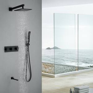 3-Handle 2-Spray Patterns Shower System 10 in. Wall Mount Dual Shower Heads with Handheld in Matte Black with Tub Spout
