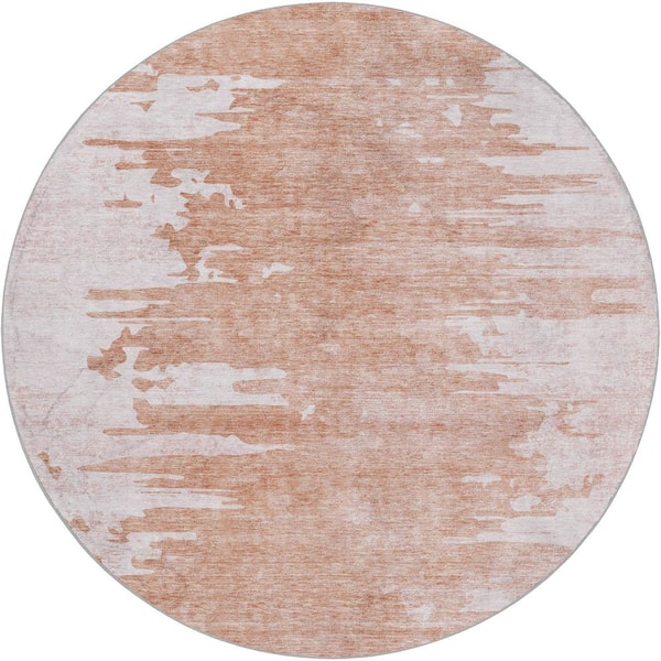Dream Shag Premium Machine Washable Abstract ADS705 Terracotta 8 ft. x 8 ft. Round Rug