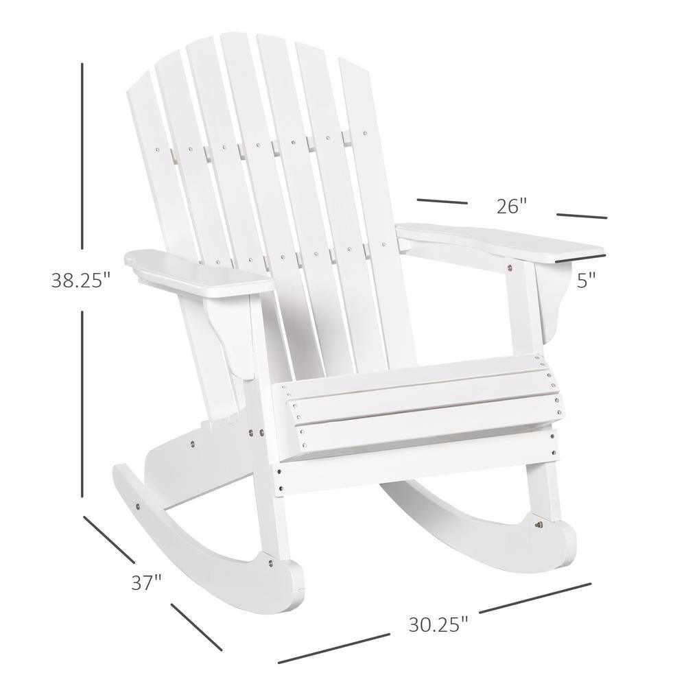 White Wooden Adirondack Rocking Chair with Arms for Outdoor