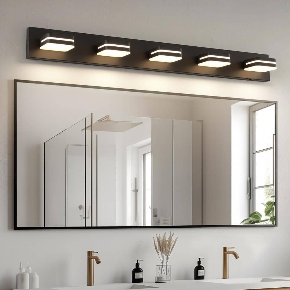 JUSHENG 40.55 in. 5 Light Black Bathroom LED Vanity Light with 5